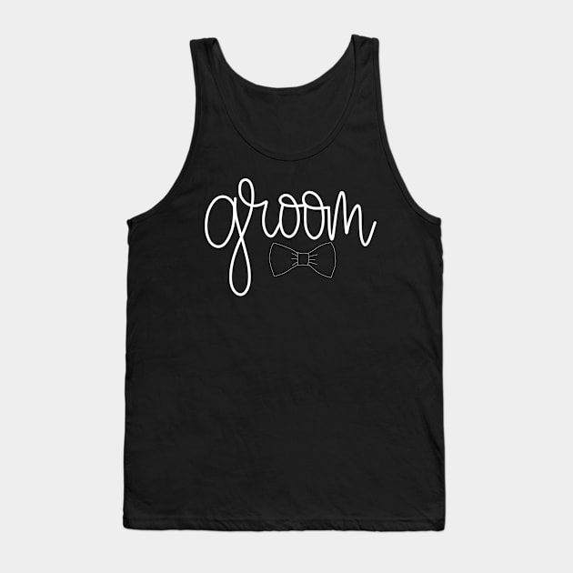 Groom White on Black with Bowtie - Monoline Bridal Party Tank Top by elizabethsdoodles